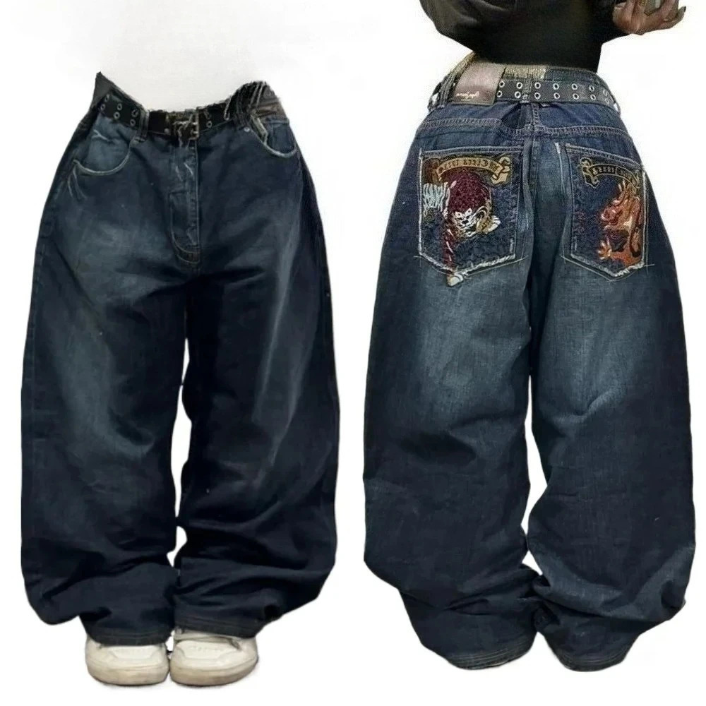 American Trend Retro Hiphop Embroidery Pattern Baggy Jeans For Men And Women Y2K Harajuku Gothic Wide Pants Streetwear 251023