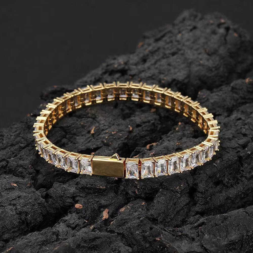 High Jewelry Hip Hop Bracelet 7mm Spring Buckle Rectangular Zircon Tennis Chain Moissanite Mens Bracelet Wholesale