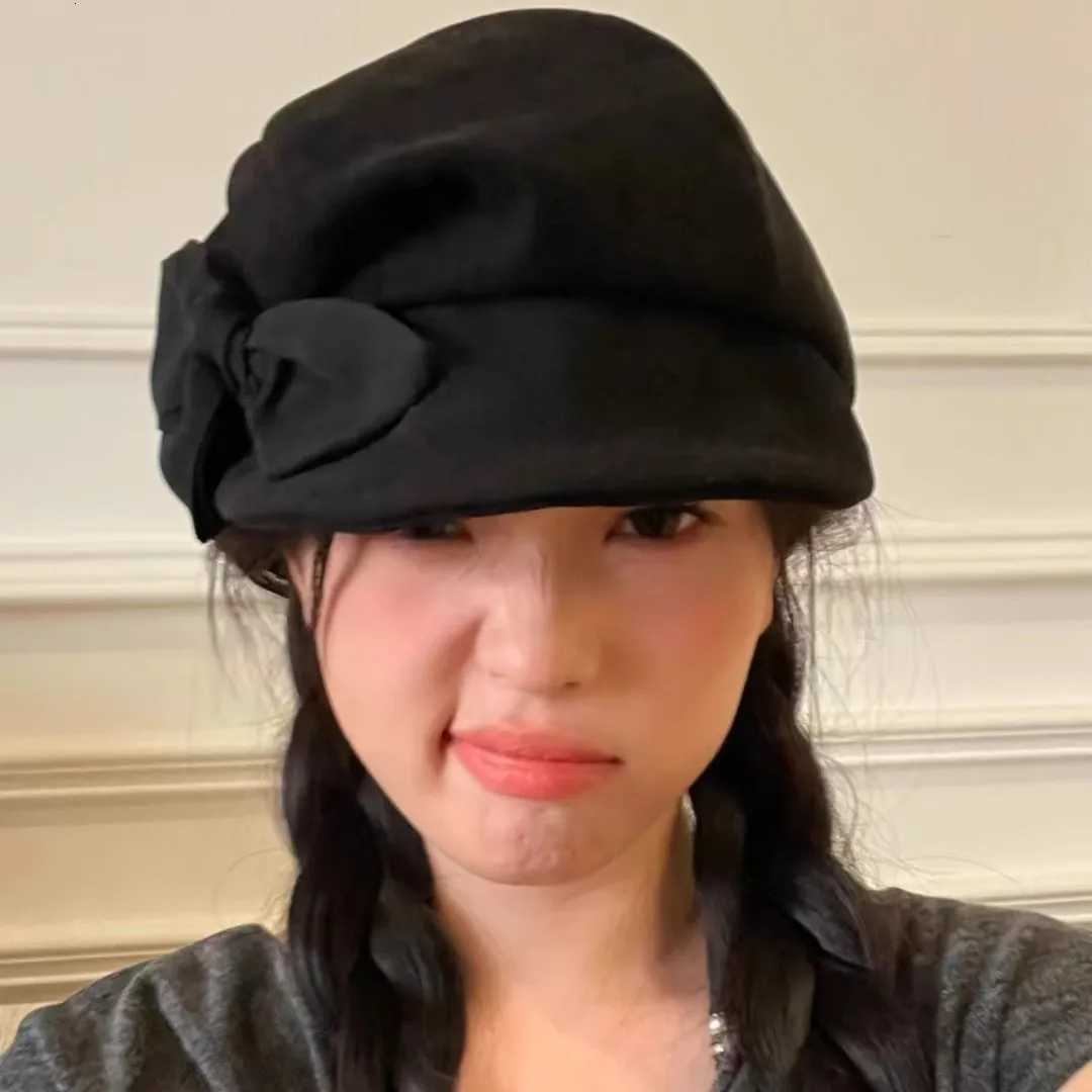 Black Bow Beret Hat for Wen Spring Autumn Winter British Style Octagonal Newsboy Hat Artist Painter Soft Brim Peaked C Y251025