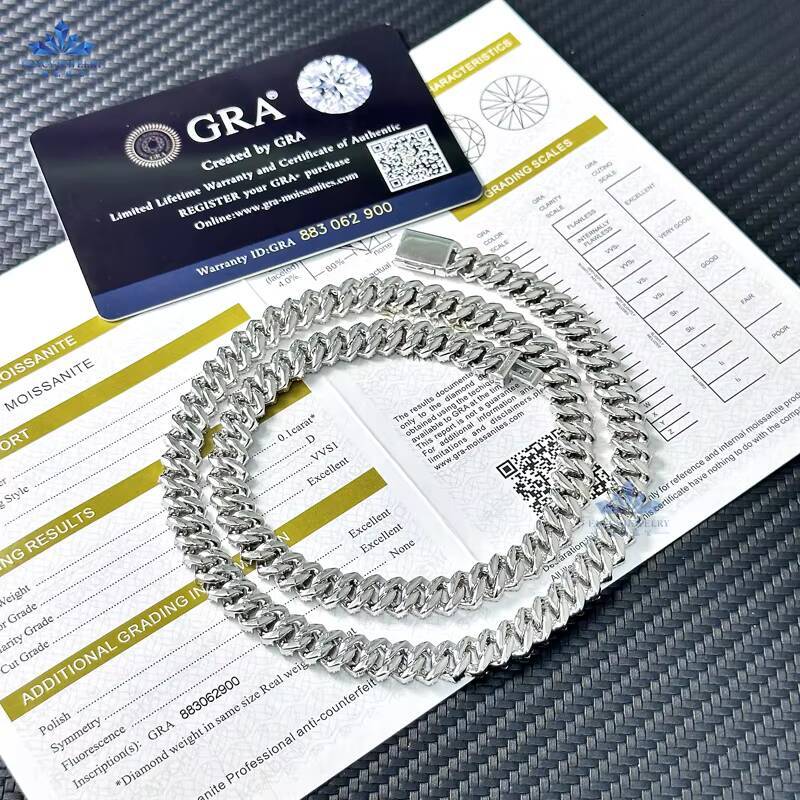 Pass Diamond Tester 13mm 925 Silver VVS Moissanite Diamond Iced Out Cuban Link Chain Necklace Custom Hip Hop Jewelry