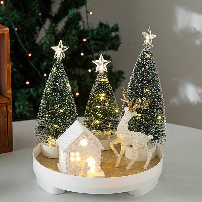 Christmas Decorations Cute Elk Snow House Christmas Tree Ornaments Glowing Xmas New Year Atmosphere Props Navidad Gifts C251024