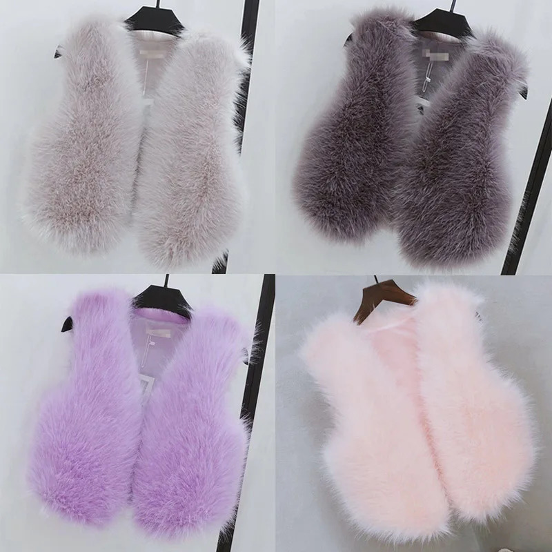 Women Autumn Winter Warm Thicken Faux Fox Fur Vest Fashion Solid Soft Plush Sleeveless Outerwear Ladies Short Vneck Waistcoat 251018