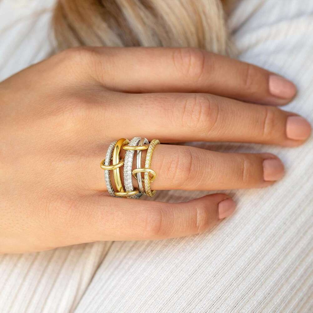 - Gold Plated Stackable Rings Mixed Interlocking Thumb Trendy Promise Wedding Ring for Women