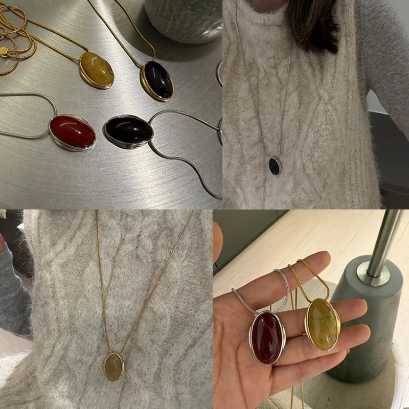 Fashion Jewelry Vintage Temperament Oval Pendant Necklace For Women Party Gifts Simply Accessories Trend 251023