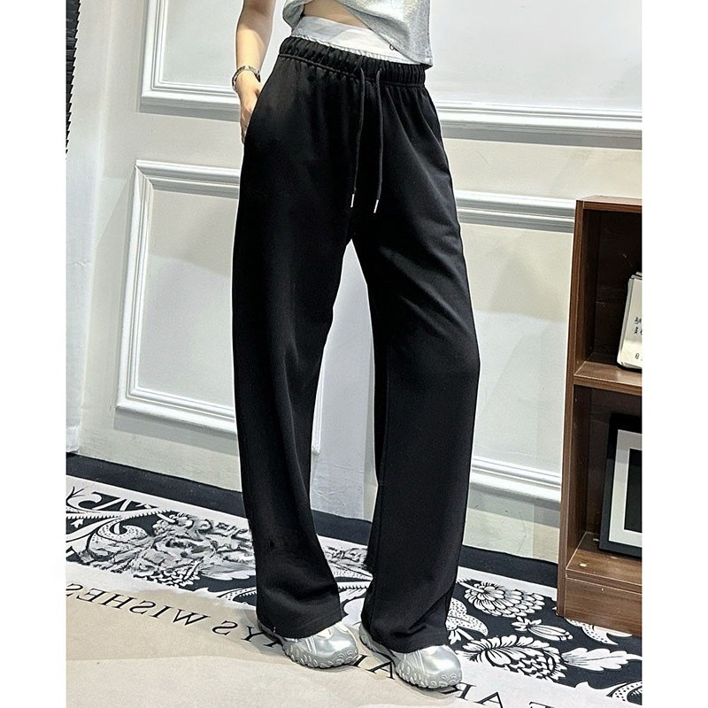 Designer Autumn Women's Yoga Pants with Double Waistband, Elastic Waist, Straight-Leg Casual Pants, Loose Sports Pants, High-Waist Pants, Running