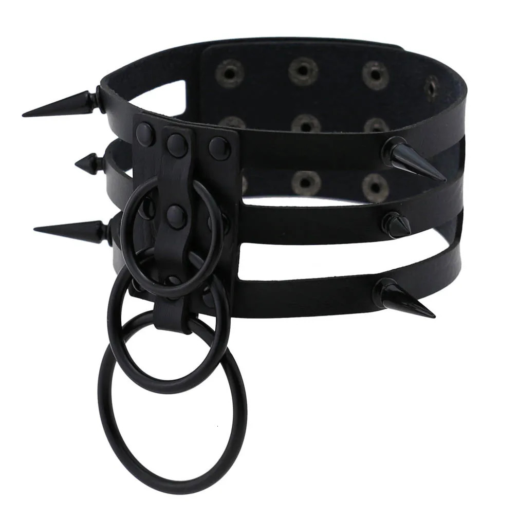 Fashion Women Men Black Rivet Leather Bondage Choker Necklace Punk Circle Spike Goth Collar Harajuku Necklaces Emo Witch Jewelry 251023