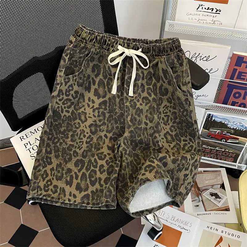 American Retro Leopard Print Denim Shorts Mens High Street Niche Loose Design Fivepoint MidpantsXJ251025
