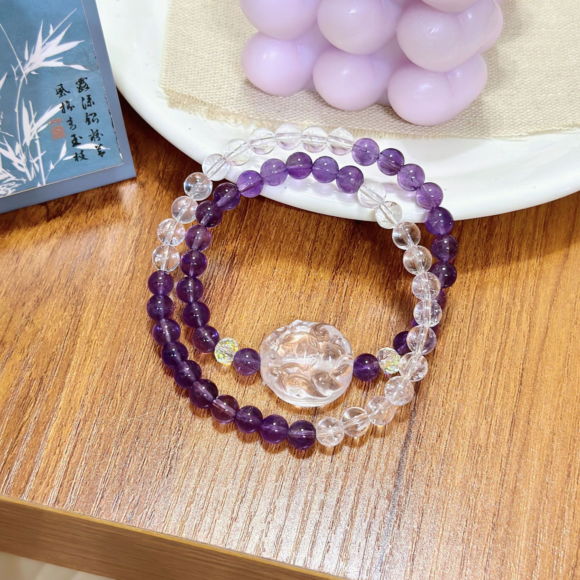 Chakra Balancing Handmade Bracelets Featuring Genuine Amethyst & Clear Quartz