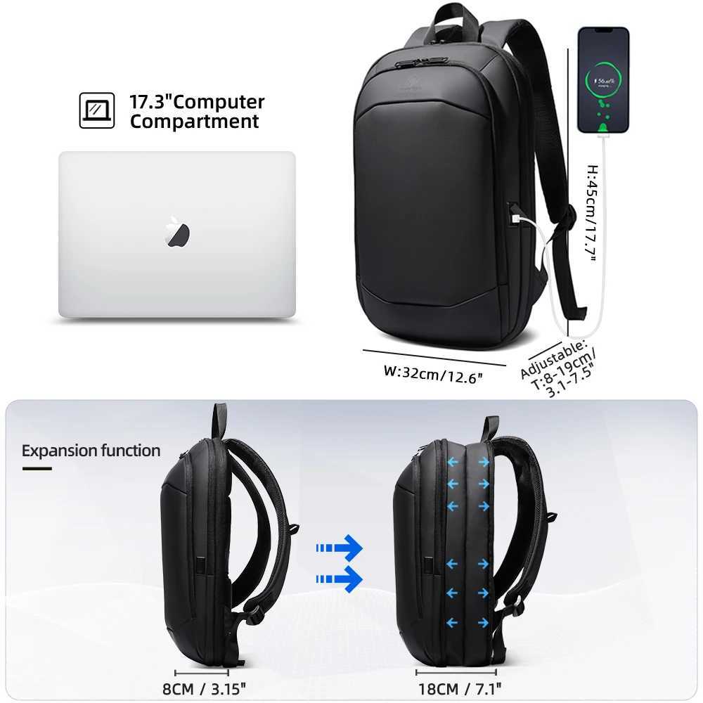 HcanKcan Mens Waterproof Backpack Business Laptop packs Travel Male Expandable Bags USB Charging Multifunction Womens Backpack W251025