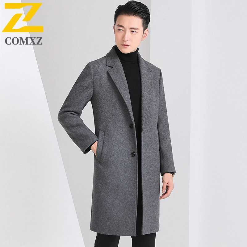 COMXZ Premium Wool Coat Winter Thicken Cashmere Working Wool Overcoat Mens Mid Length Knee High Korean Style Fashion TrenchCoatT251025