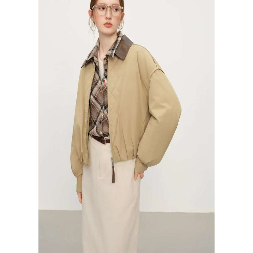 Barn Style Lightweight Padded Jacket Women's 2025 Winter Vintage Academic Plaid Panel Short Coat Retro College Outerwear Coats Designer Women