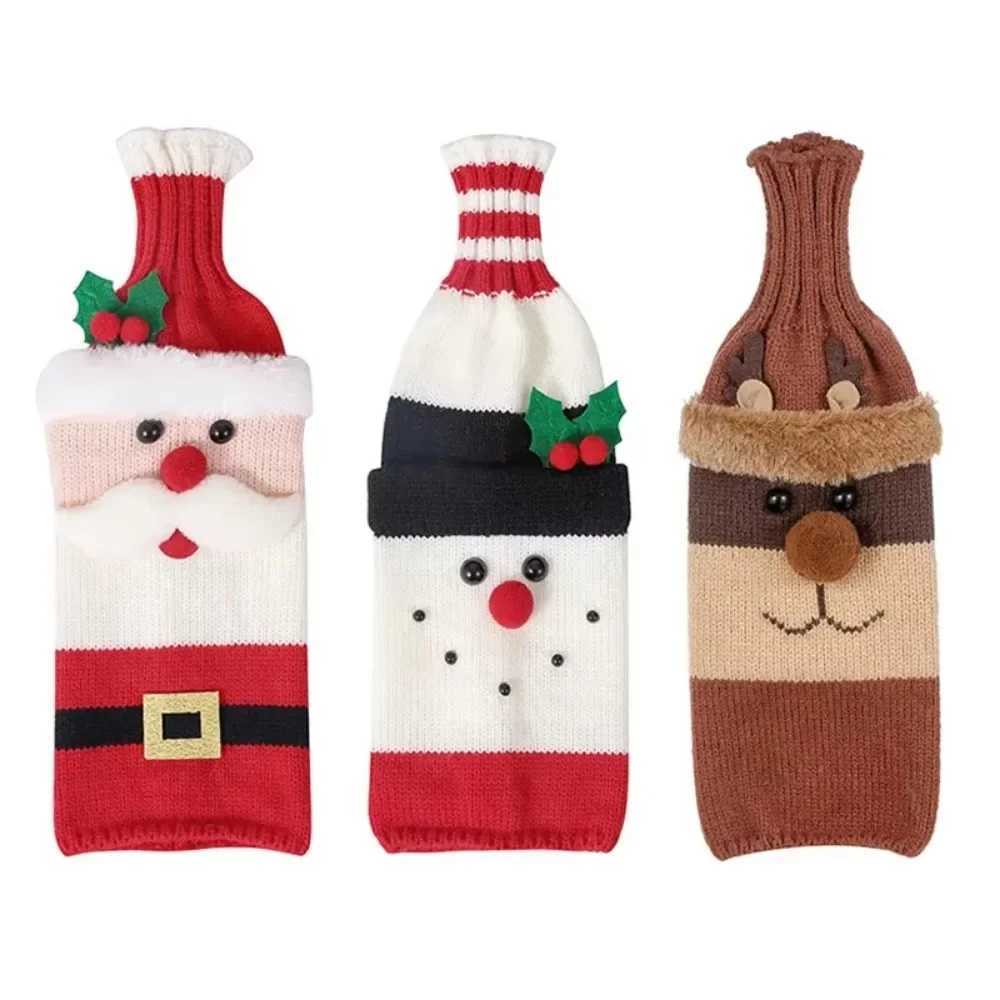 Christmas Wine Bottle Cover Set Santa Snowman Woven Wine Bottle Bags for Christmas Party Dinner Table Decorations New Year Gifts C251024