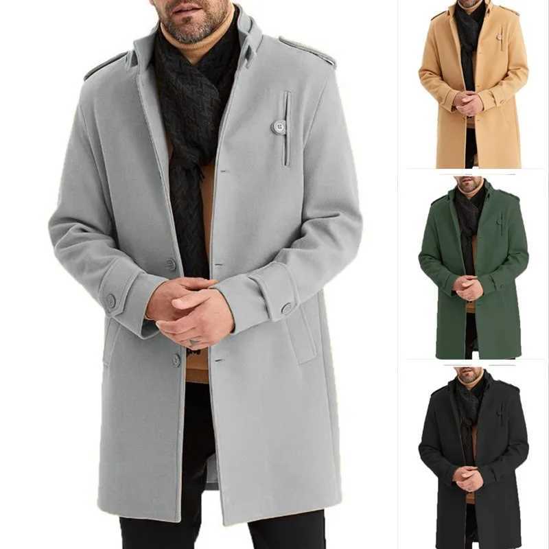 New Large Size Woolen Coat Mens Singlebreasted Medium and Long Coat MenT251025