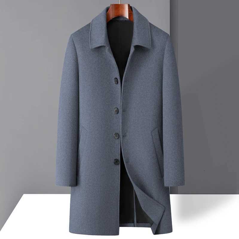 Highquality mens fashionable stylish and versatile solidcolor casual long woolen overcoat wool woolen overcoatT251025