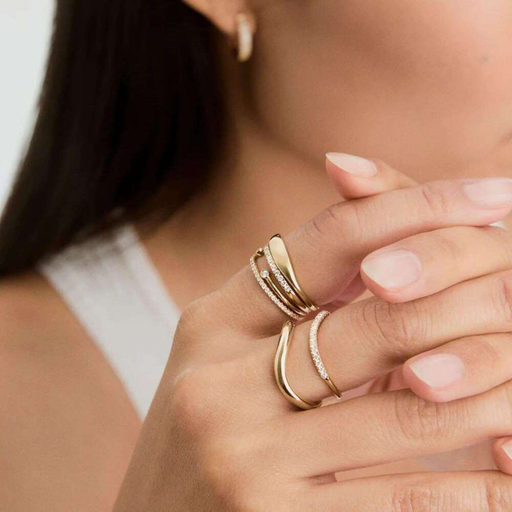 2pairs Stacking Rings for Women 1mm 14K Gold Plated CZ V-Shaped Wavy Band Thin Pinky Thumb Stackable Ring Set Dainty Non Tarnish Comfort Fit Size 5 to