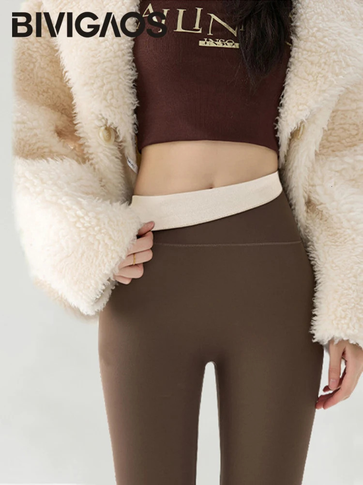 BIVIGAOS Autumn Winter Cashmere Velvet Shark Leggings Women Red Notrace Thickened High Waist Butt Lifting Warm Leggings 251018