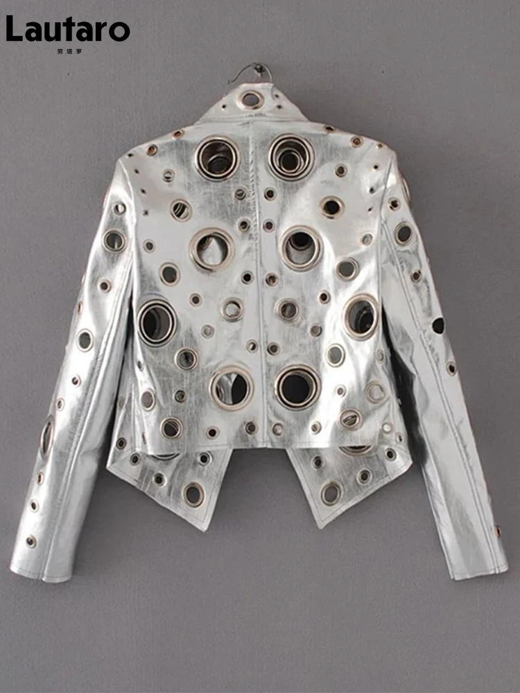 Lautaro Runway Cut Out Short Faux Leather Jacket Golden Rivet Cool Stylish er Clothes Women European American Fashion 251020