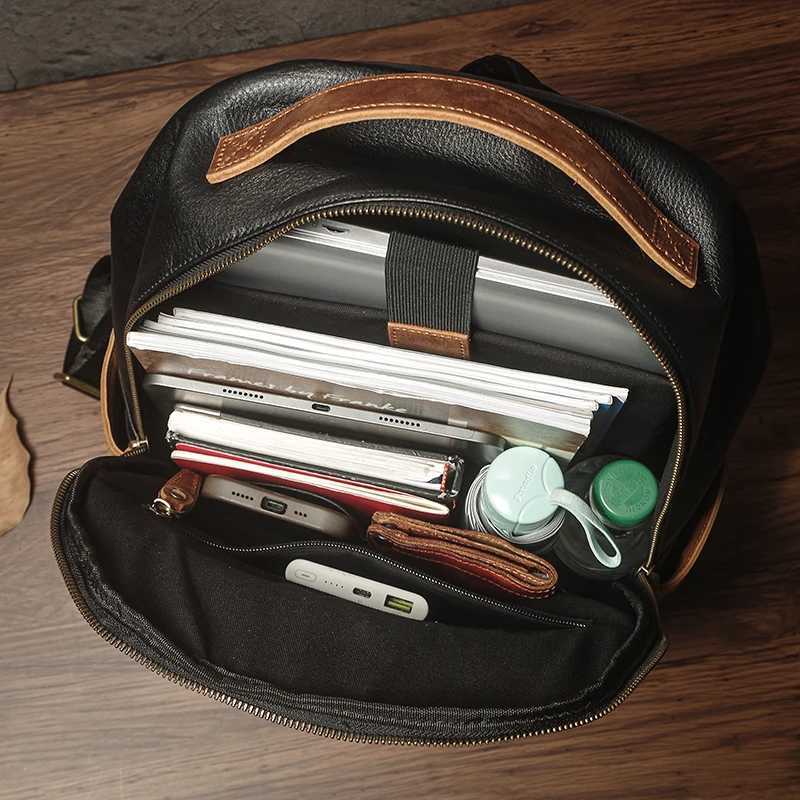 NUKA Brand High Quality Genuine Leather Backpack Mens Business Travel Bag Luxury Top Grain Cowhide Schoolbag For 15 Inch Laptop W251025