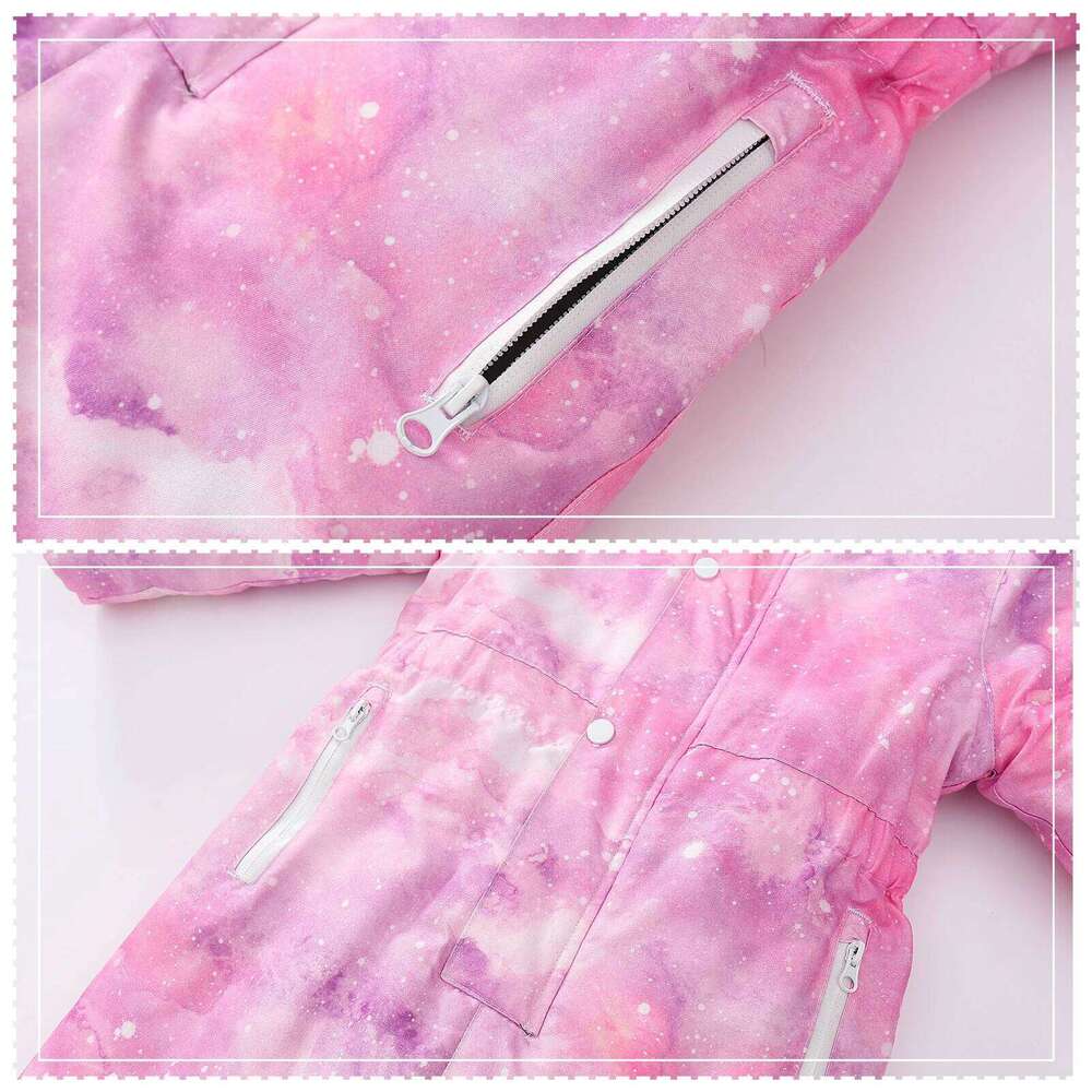 One-Piece Kids Ski Suits,Boys Girls Hooded Jumpsuits,Waterproof Windproof Children's Snowsuits,Winter Printed Snowboarding Wear