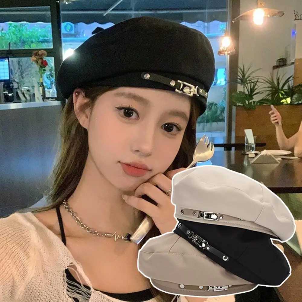 Retro Metal Buckle Beret Wen British Casual Painter Hat Solid Color Briml Hat Vintage Chic Drhat Sun Protection Hat New Y251025