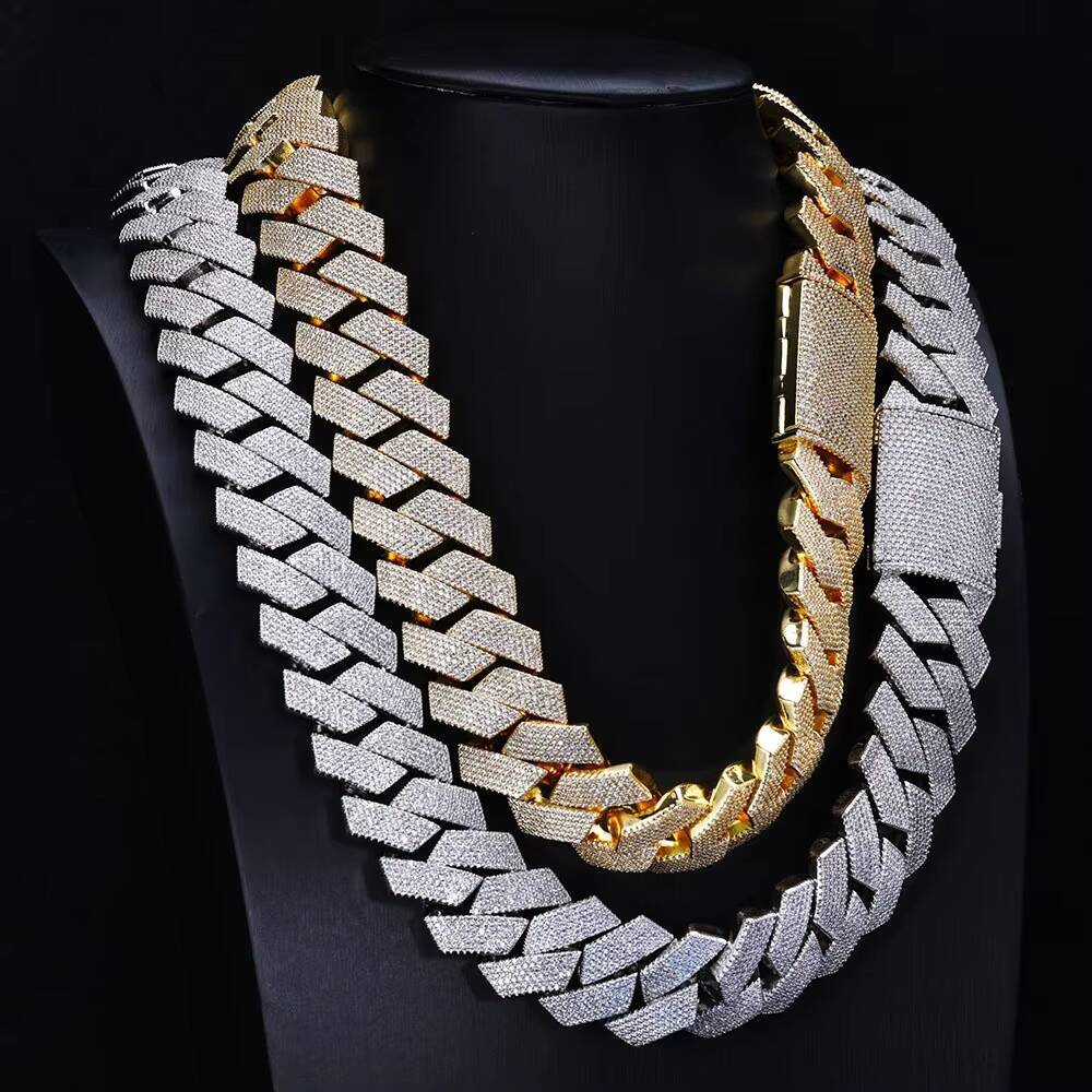 S925 Silver Necklace VVS Colour Moissanite Rhombus 26mm Cuban Chain Iced Out Necklace Hip Hop Tennis Chain LINK for Men Jewelry