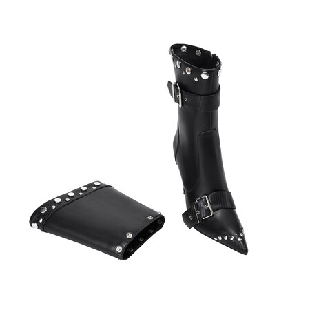 Chengdu Craftsmanship Two-Way Wear Punk Stud Boots 10cm Stiletto Heel Belt Buckle Pointed Toe Ankle and Knee High Boots Black