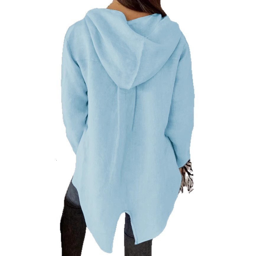 2025 New Womens Hooded VNeck TShirt Loose Slimming Long Sleeve Top
