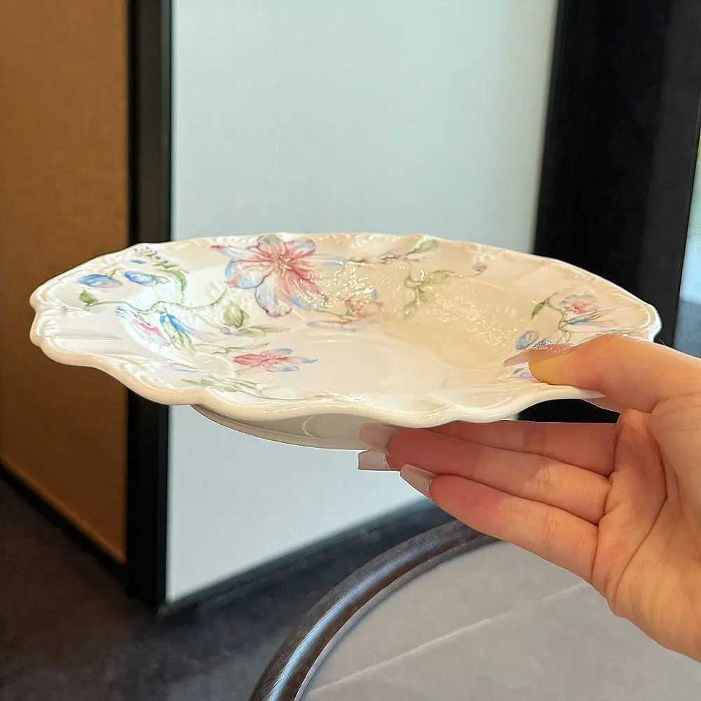 French Style Plate Rantic Retro Beautif Lace Style Ceramic Snacks Western High Appearance Ll Y251025