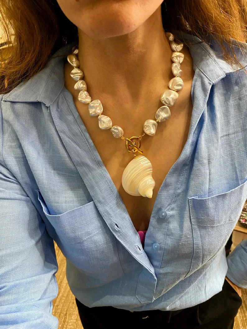 Simple Beaded Necklace for Women Fashion Natural Shell Seed Beads Choker Jewellery 251016