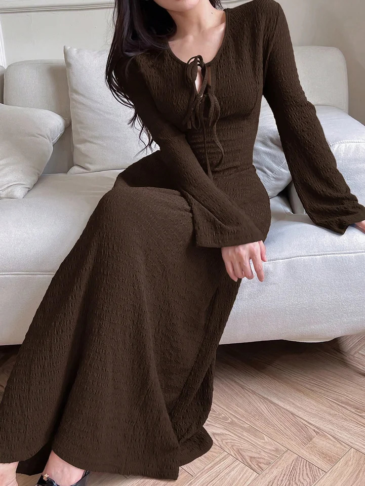 autumn and winter elegant womens longsleeved simple basic plain dress 251023