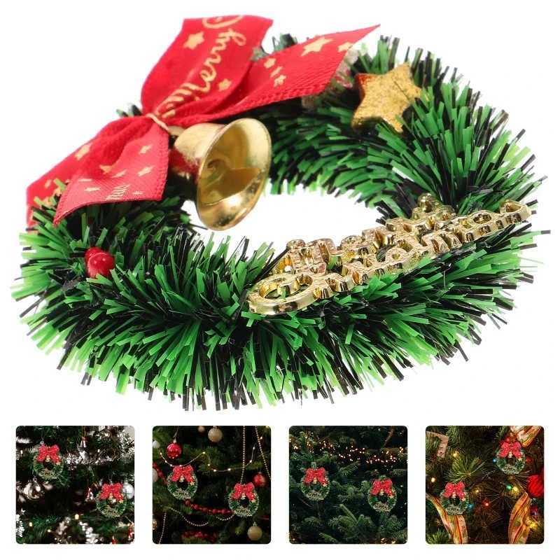 10Pack Mini Christmas Wreaths with Red Bows and Golden Bells Plastic Festive Artificial Craft Tree Ornaments C251024