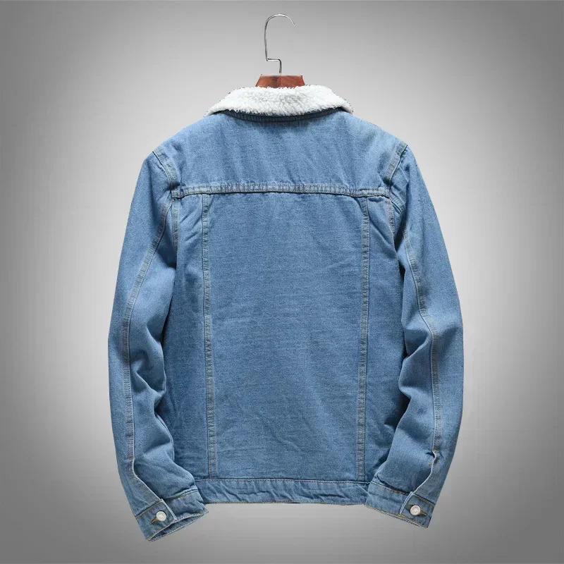 Winter Fashion Mens Thicken Warm Lamb Wool Jean Jacket Causal Trendy American Multi Pocket Denim Male Streetwear 251017