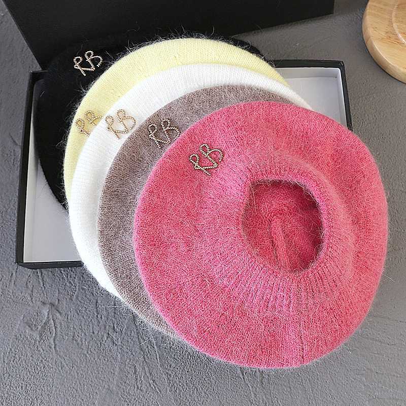 Letter Angora Rabbit Fur Soft Winter Beret for Wen French Elegant Artist Painter Hat Beanies Fem Casual Warm Walking C Y251025