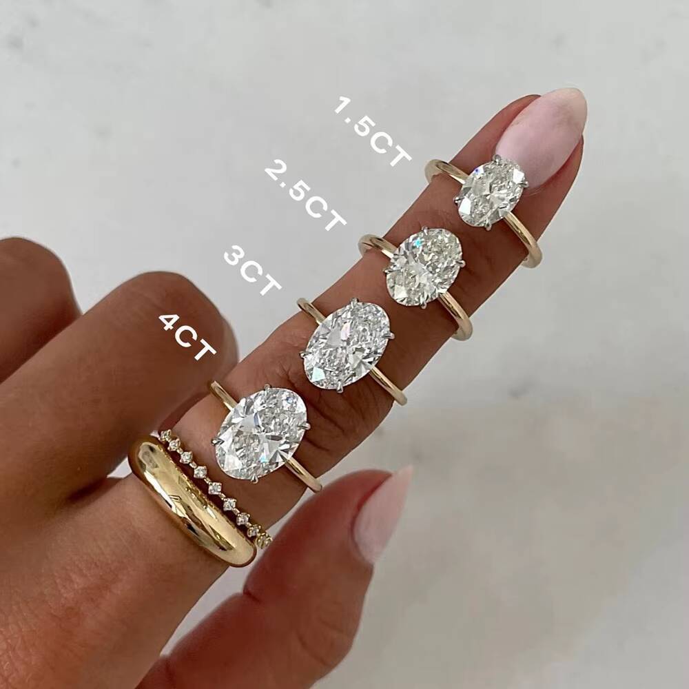 Custom 10K Gold Engagement Solitaire Ring with 1CT 2CT 3CT 5CT Oval Marquise Cut VVS Moissanite Diverse Sizes for Perfect Fit