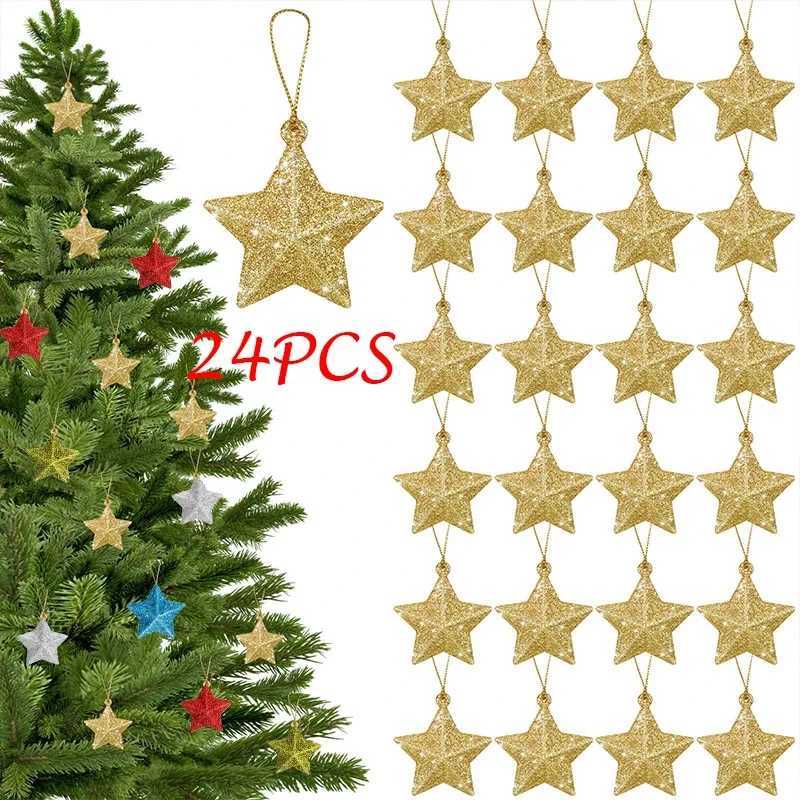 Gold Glitter Star Ornaments Christmas Tree Hanging Pendant 2025 Christmas Decorations for Home Navidad New Year Party DIY Gift C251024