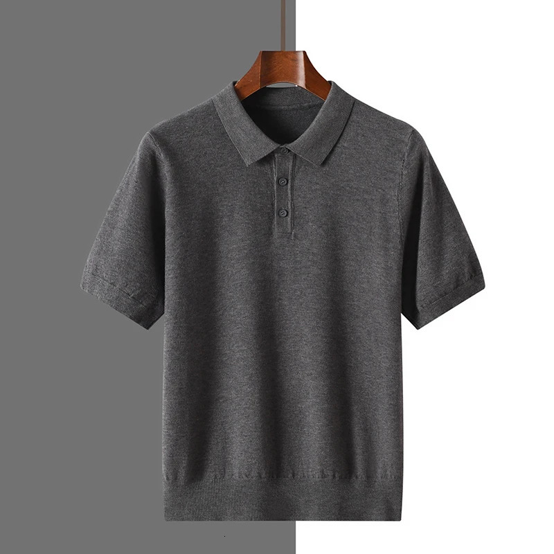 2025 Classic Polo Neck TShirt Pullover Men Knitwear Wool Lyocell Blend Sweater Short Sleeved Cool HighQuality Clothing Tops 251015