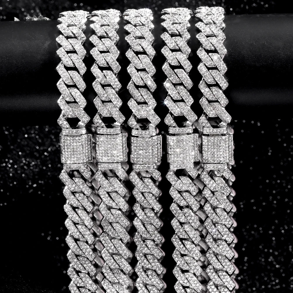 14 MM Prong Cuban Link Chain Necklace For Men Hip Hop Iced Out Bling Full Rhinestone Paved Necklace Rapper Female Jewelry 251013