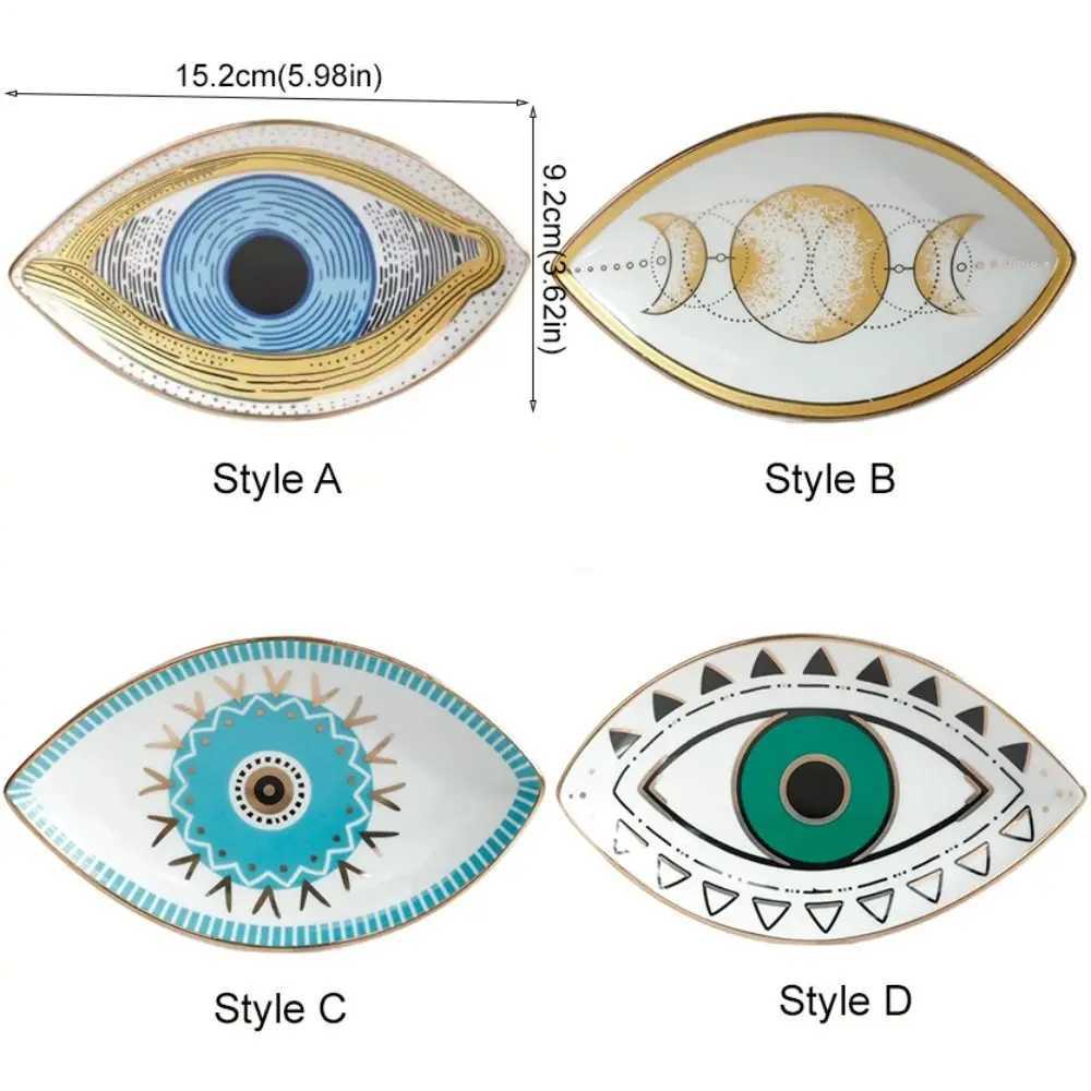 Unique Eye Shape Jewelry Tray Ceramic Oval Trinket Plate Modern Art Style Dessert Plate Key Y251025