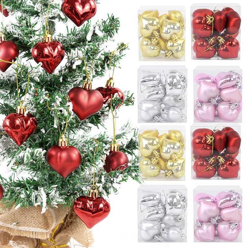12Pcs Christmas Pendant Star Heart Shape Hanging Ornaments Xmas Tree Ball Decor Christmas Party Decoration Navidad New Year 2025 C251024