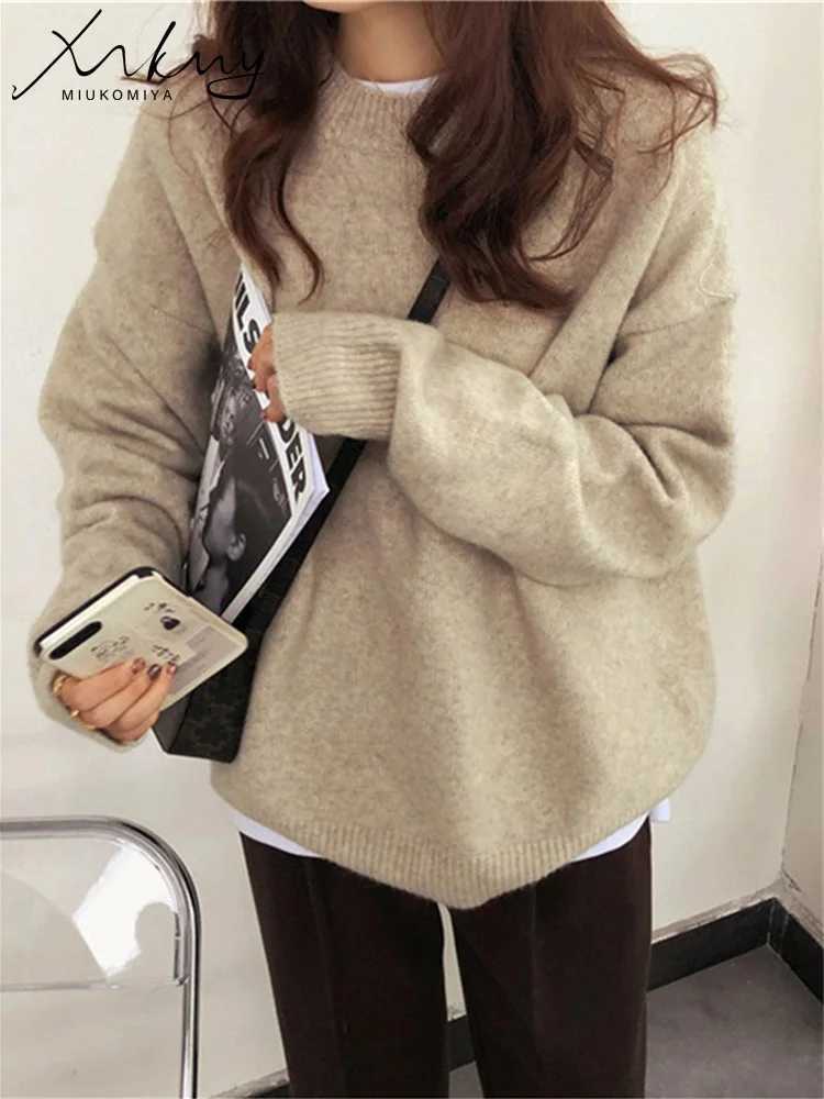 MiuKoMiYa Winter Sweater Women Yellow Warm O Neck Knitted Pullovers Loose Outwear Autumn Jumpers Women Vintage Sweaters PinkT251025