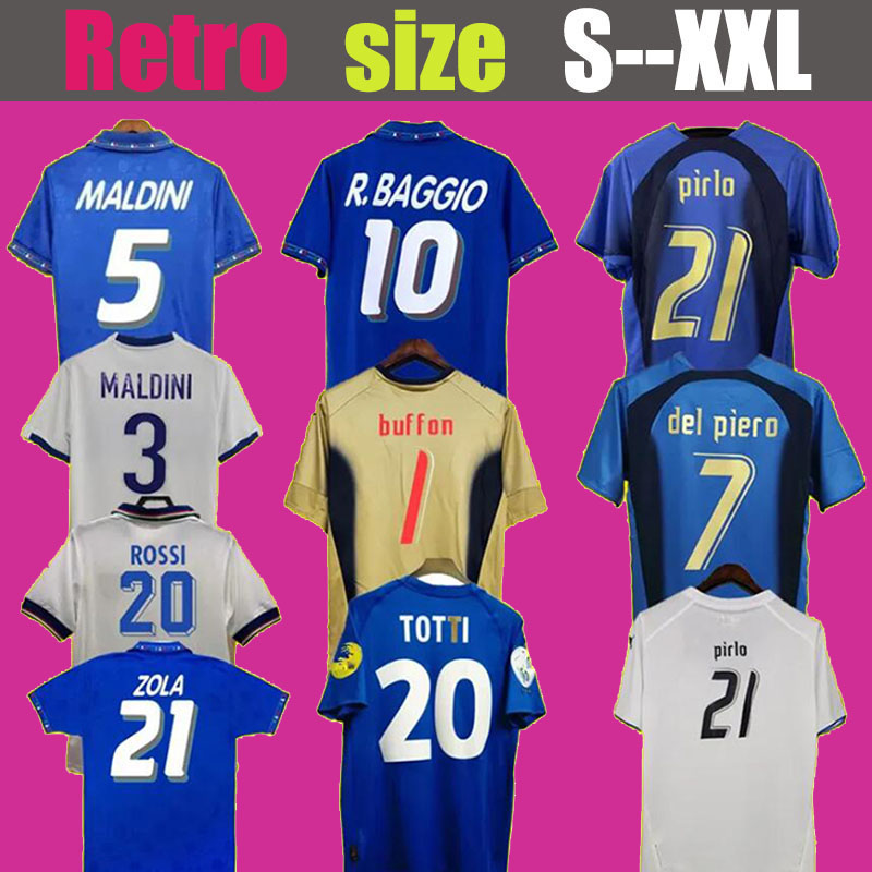 1982 Retro soccer Jersey 1990 1996 1998 2000 GATTUSO HOME FOOTBALL 1994 Maldini Baggio Donadoni Schillaci Totti Del Piero 2006 Pirlo Inzaghi buffon