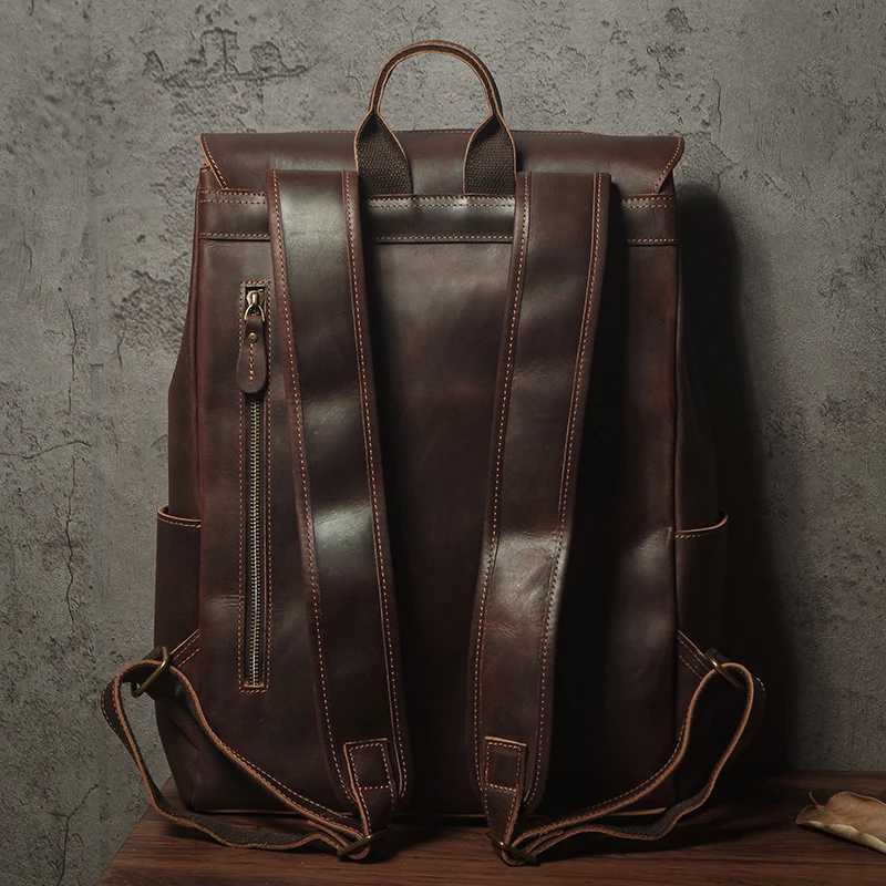 NUKA Mens Genuine Leather Backpack Vintage Outdoors Travel Bag Luxury Crazy Horse Cowhide Schoolbag Mountaineering Backpack W251025