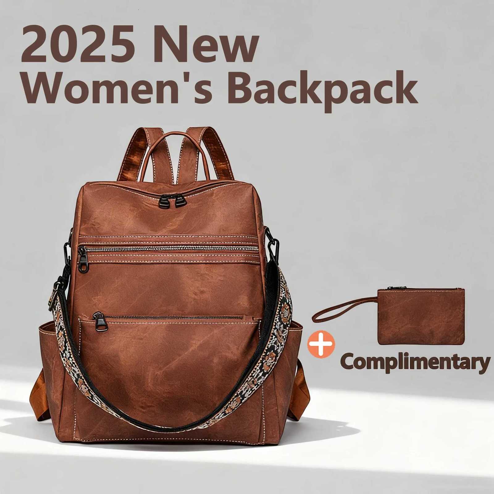 2025 New Women Leather Waterproof Antitheft Fashion Designer Multifunctional Large Capacity Retro Travel Backpack Shoulder Bag W251025