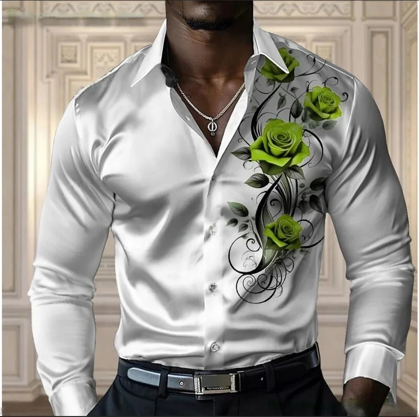 Highend mens rose shirt casual and comfortable buttondown longsleeved shirt fashionable fourseason shirt plussize 251023