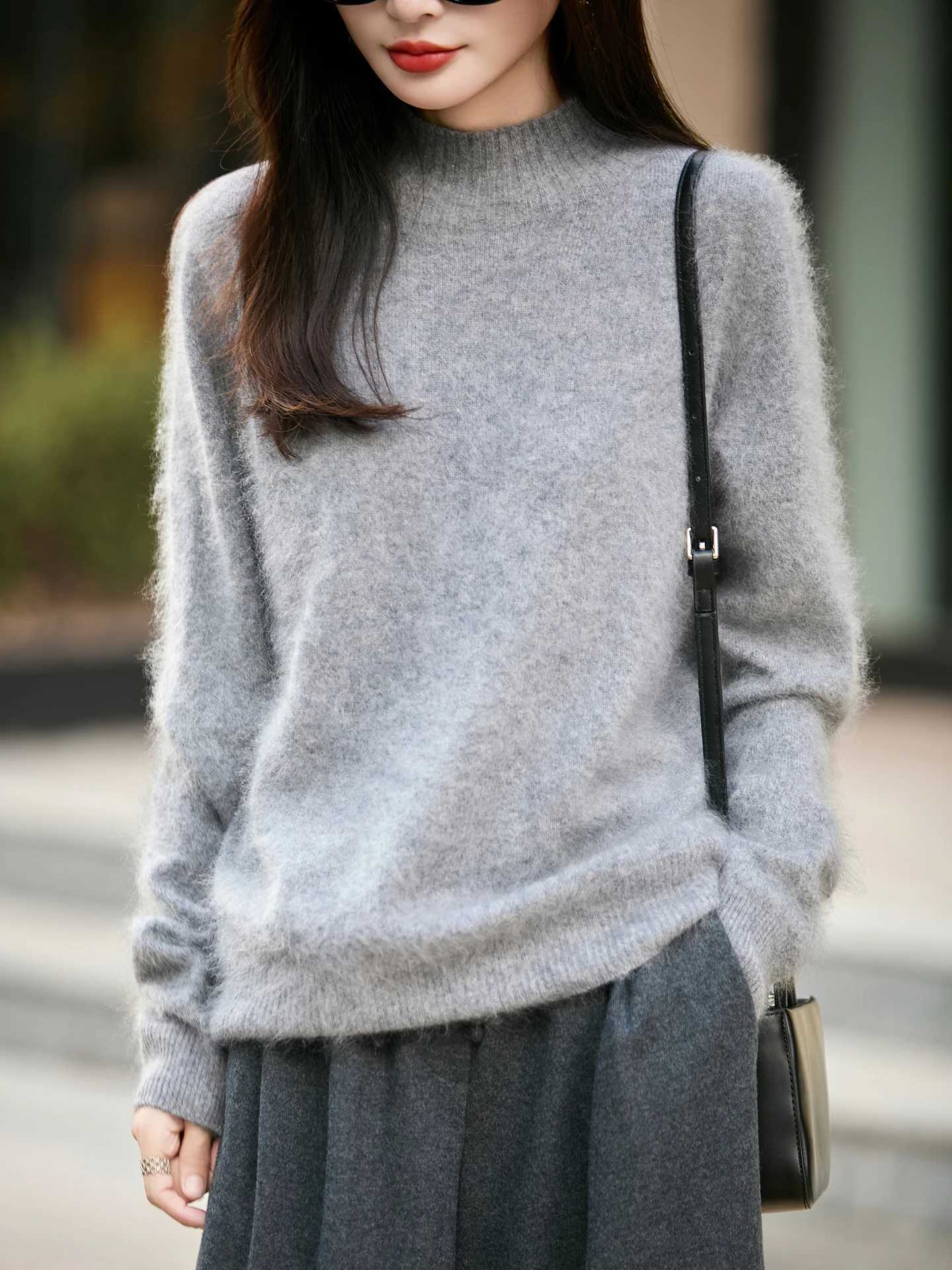 Mock Neck Pullover Sweater 100 Merino Wool Knitwear Casual Loose Womens Autumn Winter Soft Clothing Tops Upgrade TechnologyT251025