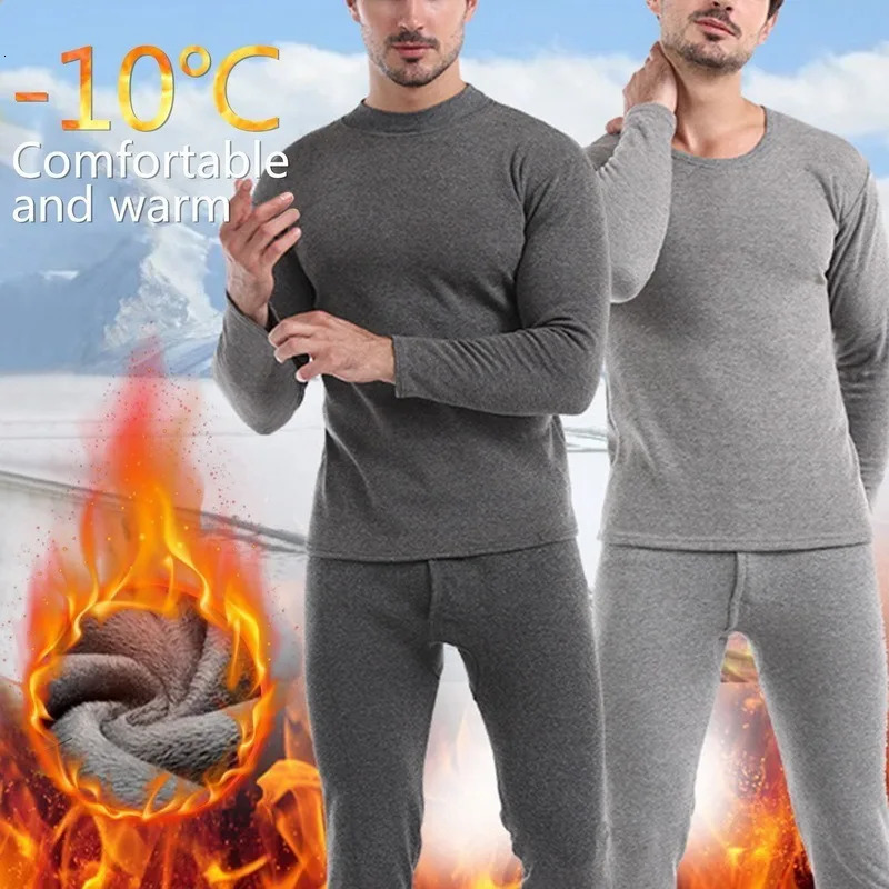 2 Pieces Men Thermal Underwear Set Winter Warm Men Thin Fleece Lined Turtleneck Long Johns Bottom Shirt Pajamas Set Plush Tops 251021