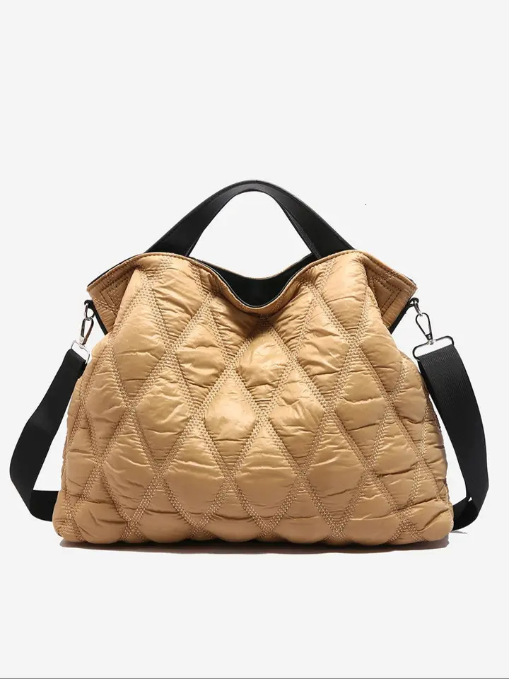Trendy Puffer Quilted Tote Bag Rhombus Nylon Shoulder Soft Padded Handbag For Women 251018