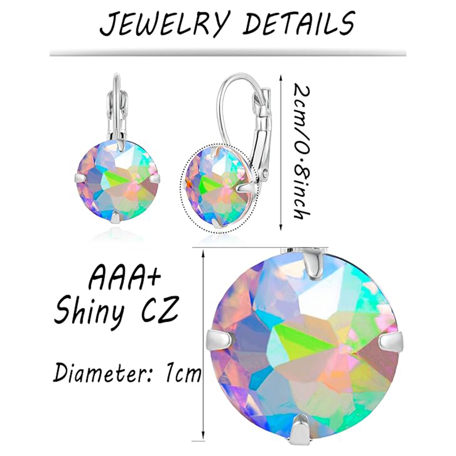 6 Pairs Leverback Dangle Earrings Set Earring Multicolor Round Cubic Zirconia Drop Earrings For Women