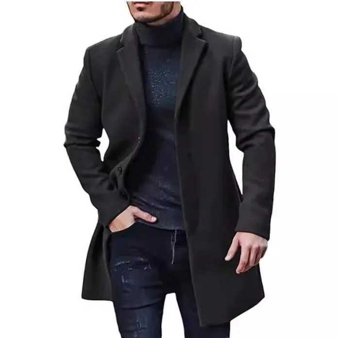 2024 Autumn and Winter Casual Mens Clothing British Woolen Coat New Korean Style Solid Color MidtoLong Windbreaker SXXXLT251025