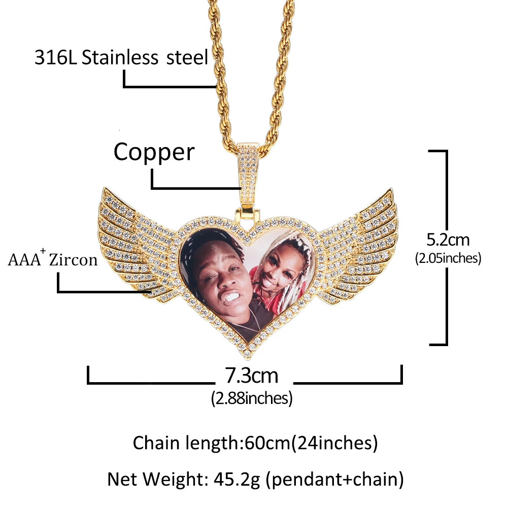 The Bling King DIY Poes Necklace Heart Shape With Wing Fashion Jewelry For Couple Gift Tennis Chain Valentines Day 251023